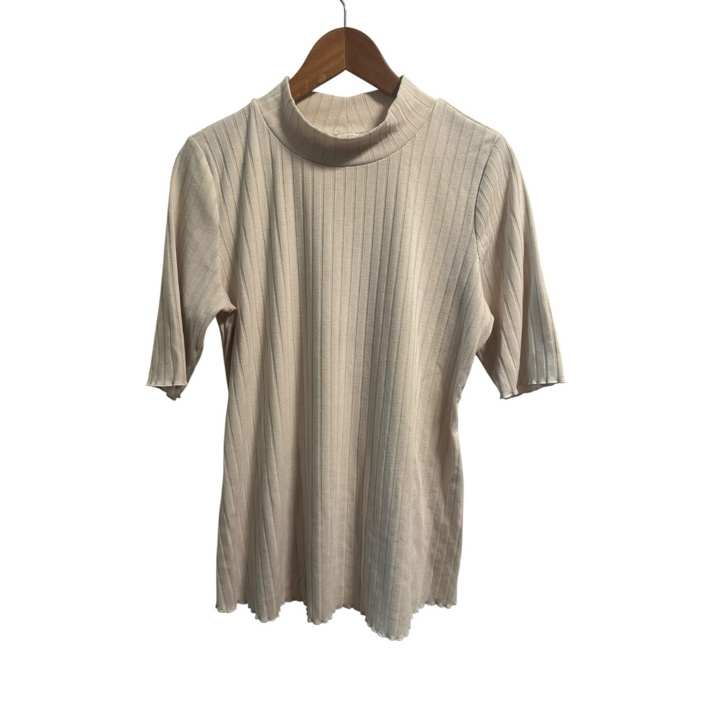 The Nines by Hatch Maternity Ribbed Mock Neck Top Size Large Neutral Stretch Pre